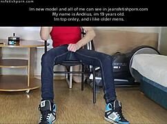 As for amateur gay boy, he smokes and rubs his cock in jeans