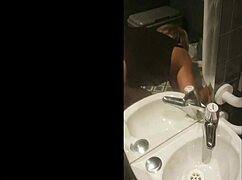 Kinky bend public restroom doggystyle sex with