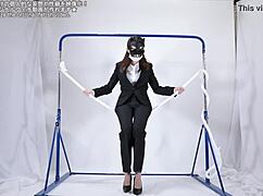 woman masturbating over rope, feeling ecstatic