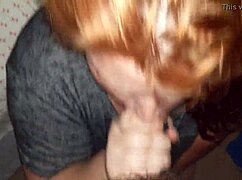Amateur redhead milf performs intense blowjob on cock in private