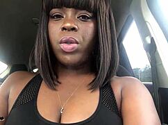 A cigarette in the car with ebony femdom domination