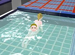 I watched an anime woman take a bath in a Japanese public bath