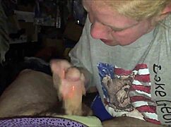 hey, this blonde lass is blowing cock and swallowing cum