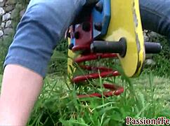 outdoor foot babe plays with heels in the park.