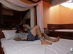 Does morena catch familiar watching porn and help him fuck?