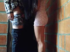 Secretary in tight dress and lingerie gets drilled in hallway homemade clip