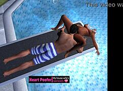 Erotic animation of a woman’s public pool adventure