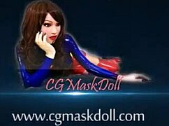 this doll is bound in latex with a condom and mask under control