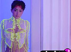 Why does Latina teen Mia Valentine tease with her hot big ass while posing?