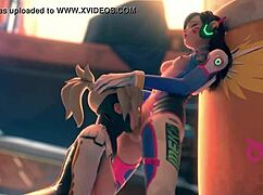 Horny mercy deepthroats dva's blowjob in this anime game hentai