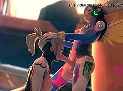 Horny mercy deepthroats dva's blowjob in this anime game hentai