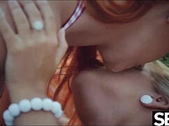 Stunning lesbians with perfect tits feast on pussy outdoors