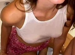 wet jacuzzi fun with a tall brunette teen