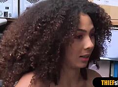 This sporty ebony teen got caught shoplifting and roughly fucked.
