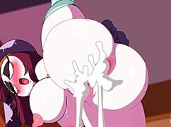 Ghost and Zaviel in a Halloween-themed anime anal sex scene