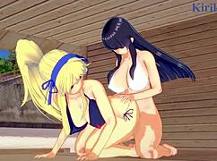 Big-boobed Ikaruga and Katsuragi in intense futanari action