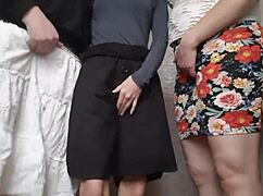 Six wild orgasms hit under her skirt in steamy kitchen solo