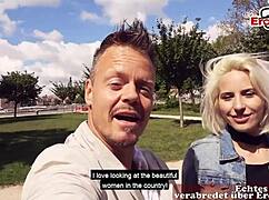 Skinny blonde dates German tourists for hot sex sessions