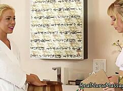 masseuse sweetie gets jizzed on during wild asian 3some massage