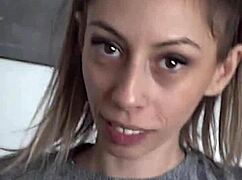 Petite girl Candie cross gives a facial with her mouth