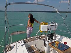 vicky love fingers her horny pussy solo on the yacht, feeling so sexy