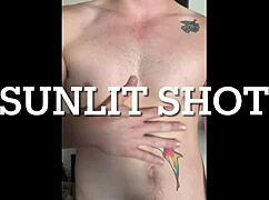 hey, that twink jerks off his big cock in the sunlight while showing off his monster dick 😏