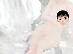 Anime girl tries mixed bath in secret hot spring.