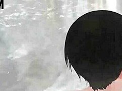 Anime girl tries mixed bath in secret hot spring.