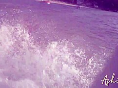 She escaped the city on a jet ski to the beach, where her tight pussy gets filled with cum.