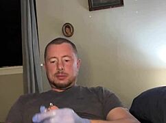 flexible guy plugs and masturbates with monster cock toys 😈