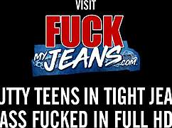 Clothed Brunette Moans During Surprise Hardcore Anal Creampie