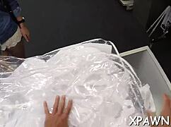 tight amateur slut performs hardcore blowjob on big cock in shop