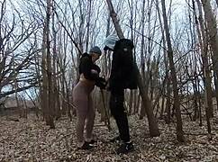 thick girl goes topless and sucks cock in the park with her boyfriend