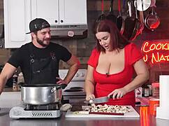 Horny Babe With Big Tits Gets Wild In The Kitchen, Showing Off Her Assets