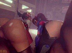 Dva and kiriko get bent over in doggystyle.