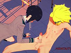 jiro kyoka gives blowjob and boobjob in classroom