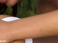 Beautiful lesbian scene in the garden with sensual pussy licking