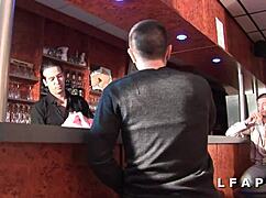 Young French brunette gets double penetration in a night club