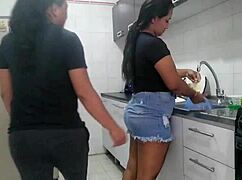 Fucking my stepsister's big ass while she washes dishes in the kitchen