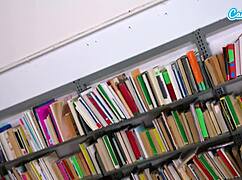 Horny college girl hooks up with male student in library for wild fun