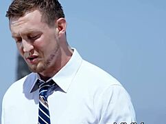 Muscular real estate agent seduces black gay customer for a hot anal scene