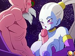 我不敢相信来自Kame Paradise 2的Vados向Master Roshi展示了她的巨乳，太疯狂了！