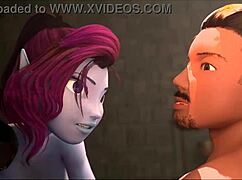 I love how this busty elf overpowers a man and claims his huge cock in 3D animation.