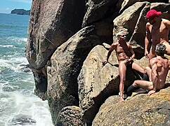 pescador safado caught giving ass behind rocks, full on red