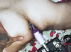 Gay husband satisfies his wife with a rubber cock toy