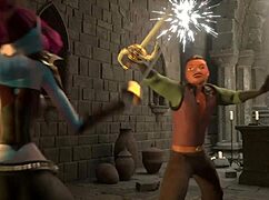 I love how this busty elf overpowers a man and claims his huge cock in 3D animation.