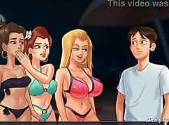 Summertime Saga - Kinky Girlfriend Shares Boyfriend on Beach with BFF