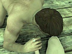 Gay skyrim threesome happens outdoors with handjob and doggy