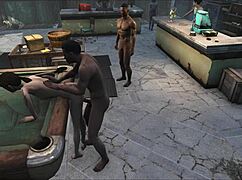 Fo4 pool table party with cartoon brunette hentai anime threesome and cute desk fucking