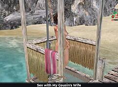 this cute girl in 3d cartoon sex on the beach 😏 showering sexy poses